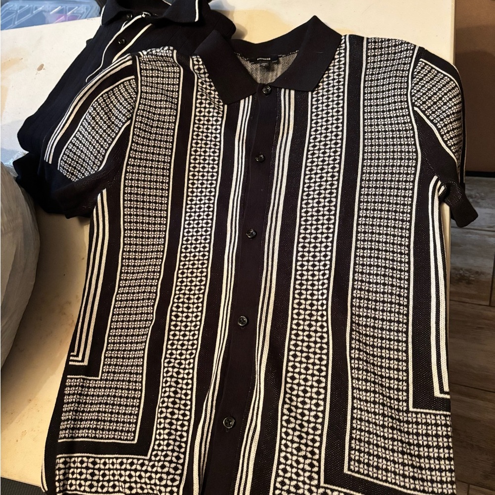 Express Black and White Casual Button Down Shirt